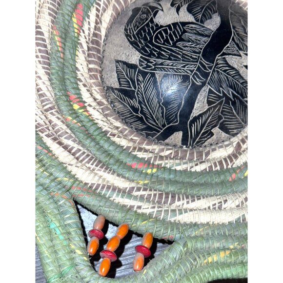 Handwoven Wicker Basket With Carved Gourd Accent - Picture 3 of 7